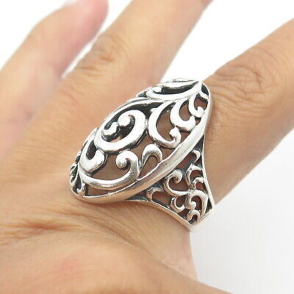 925 Sterling Silver Vintage Floral Swirl Dome Ring Size 8 - Picture 2 of 9